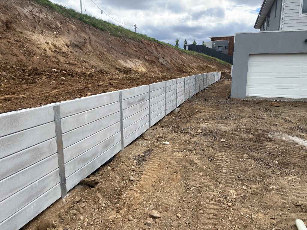 Concrete Sleeper retaining wall with steel posts in Geelong