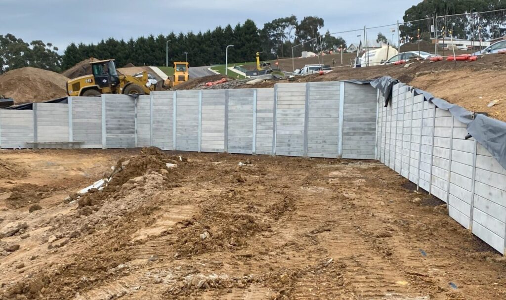 Concrete sleeper retaining wall with steel posts in Ballarat