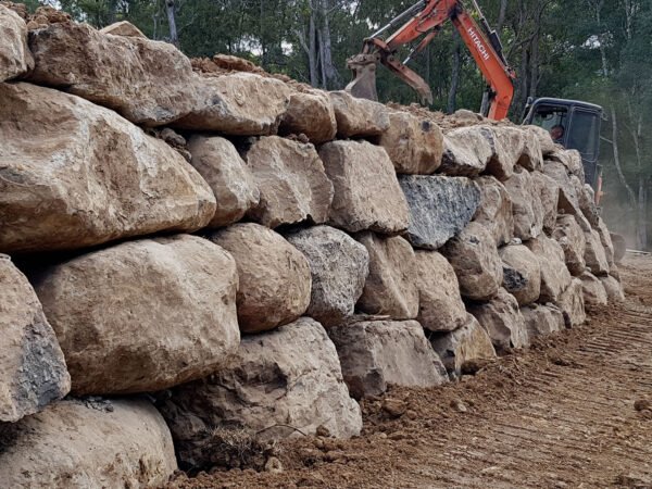 Bush rock boulder wall – heavy, rugged stones suitable for large-scale landscaping in Ballarat, Geelong & Melbourne