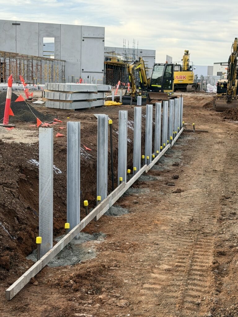 National Storage Facility Melton retaining wall installation progress – view 3