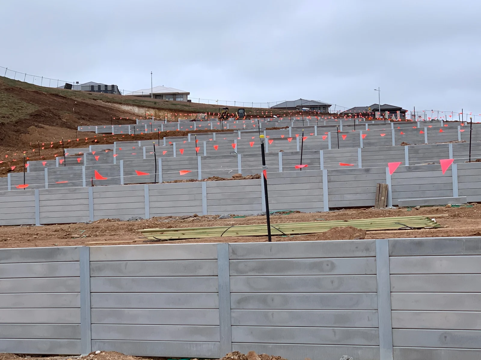 Concrete sleeper retaining walls at Queensbrook Estate property development