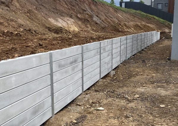 Concrete Sleeper retaining wall with steel posts in Geelong