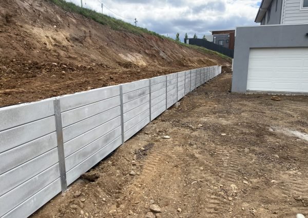 Concrete Sleeper retaining wall with steel posts in Geelong